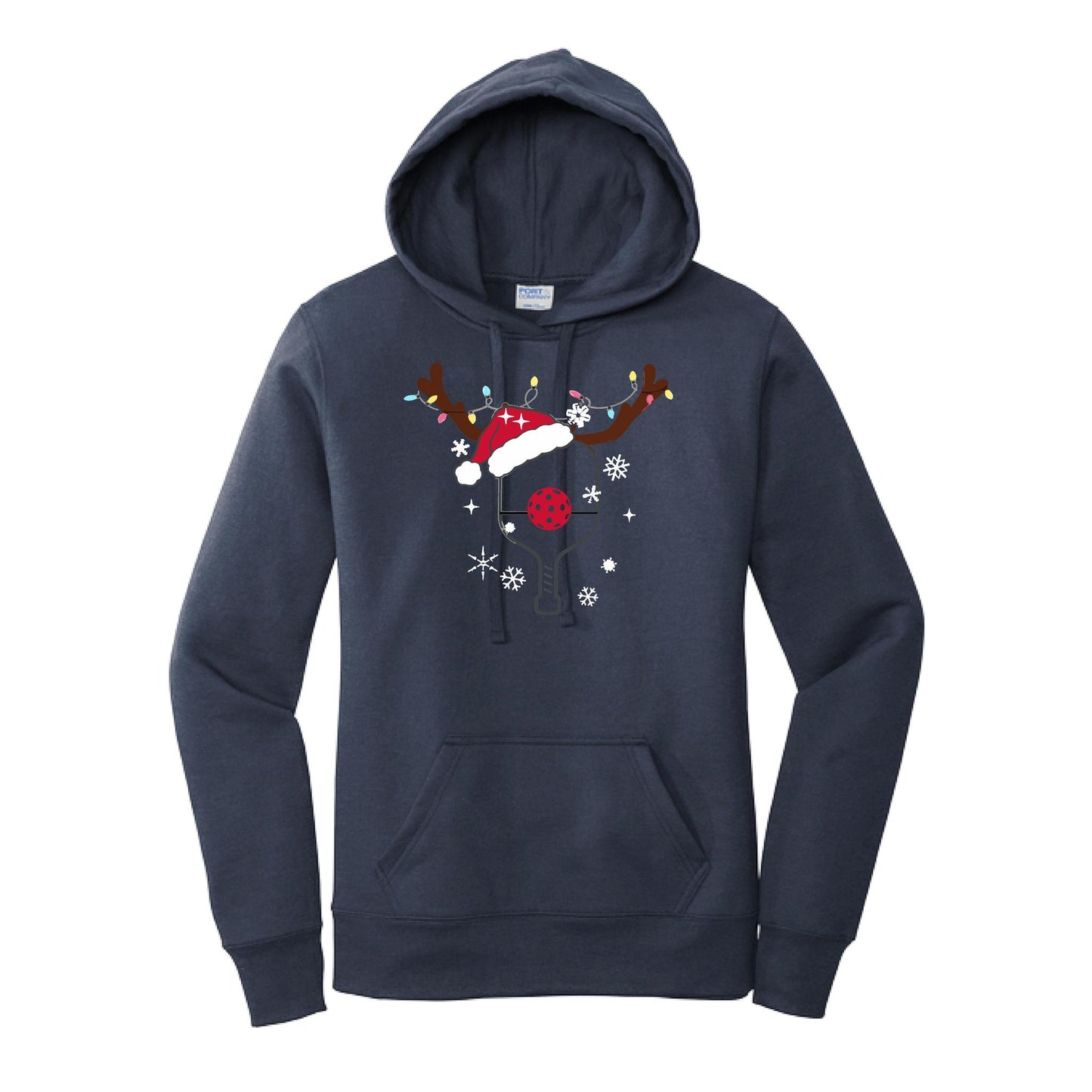 Rudolph The Pickling Reindeer Paddle | Women’s Fitted Hoodie Pickleball Sweatshirt | 50% Cotton 50% Poly Fleece