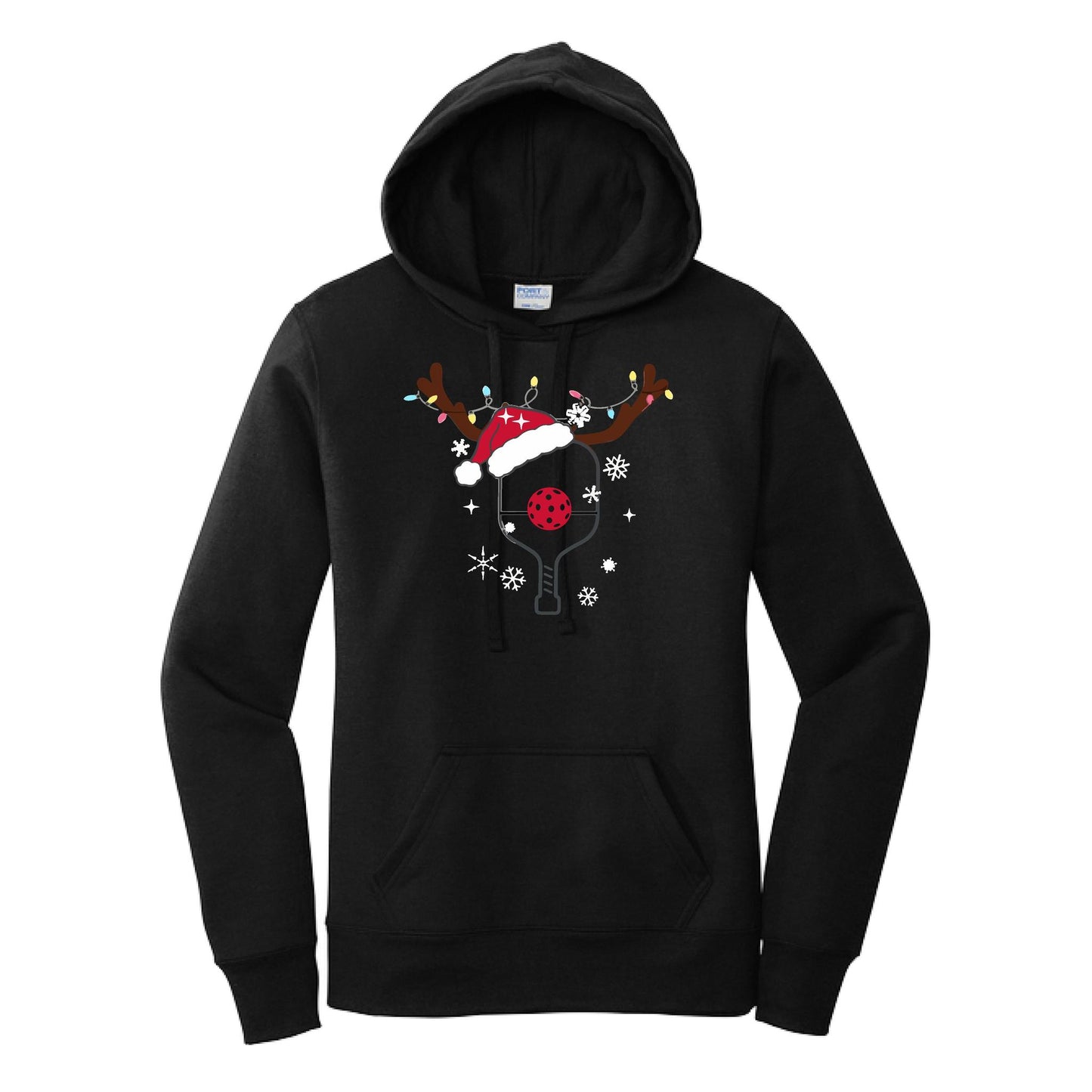 Rudolph The Pickling Reindeer Paddle | Women’s Fitted Hoodie Pickleball Sweatshirt | 50% Cotton 50% Poly Fleece