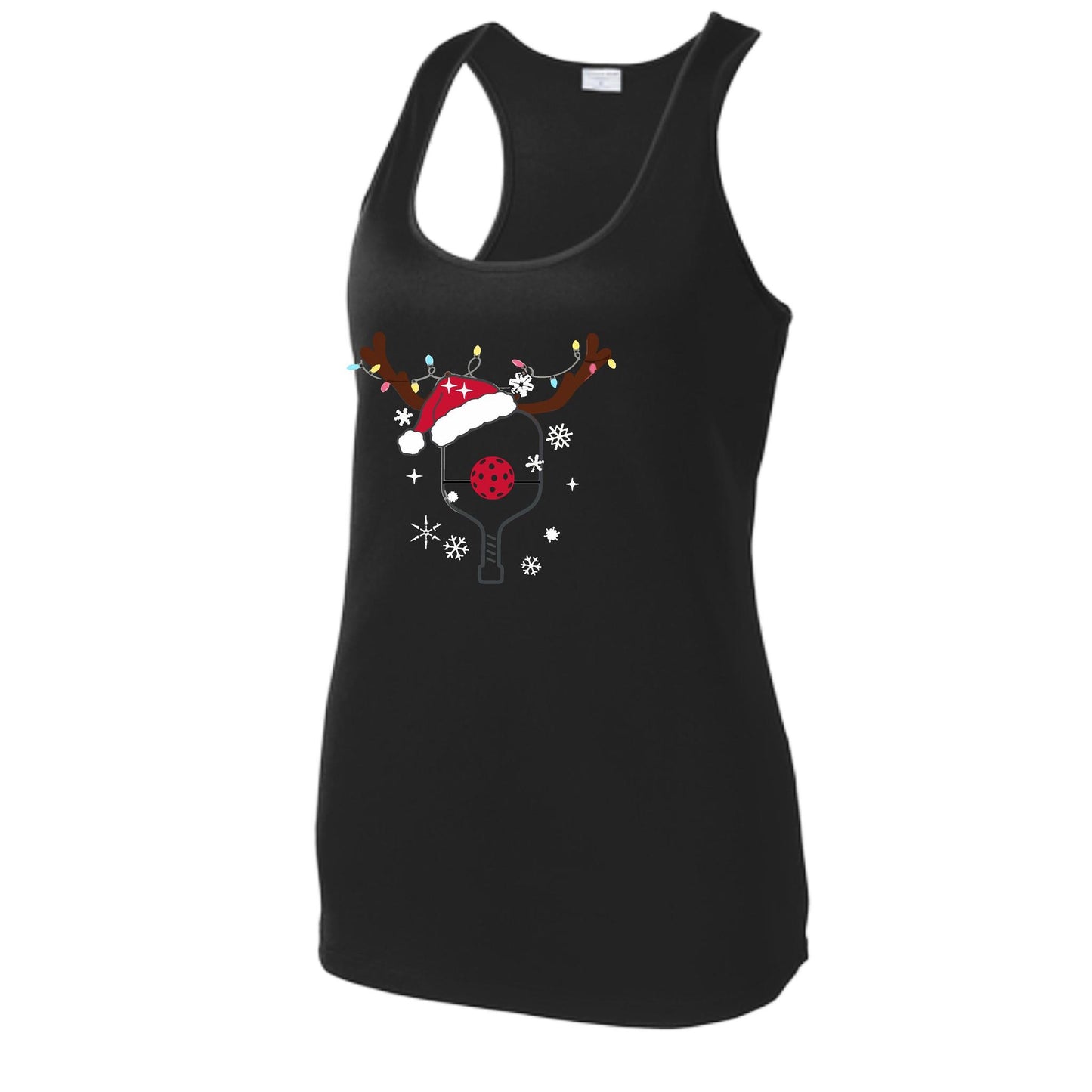 Rudolph The Pickling Reindeer Paddle | Women's Racerback Pickleball Performance Tank | 100% Polyester