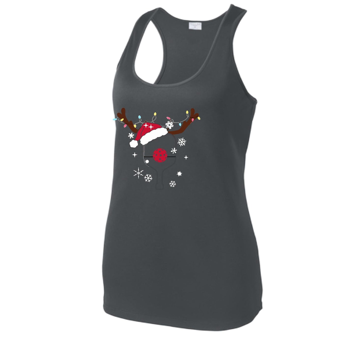 Rudolph The Pickling Reindeer Paddle | Women's Racerback Pickleball Performance Tank | 100% Polyester