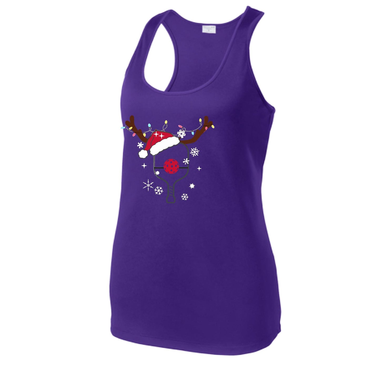Rudolph The Pickling Reindeer Paddle | Women's Racerback Pickleball Performance Tank | 100% Polyester