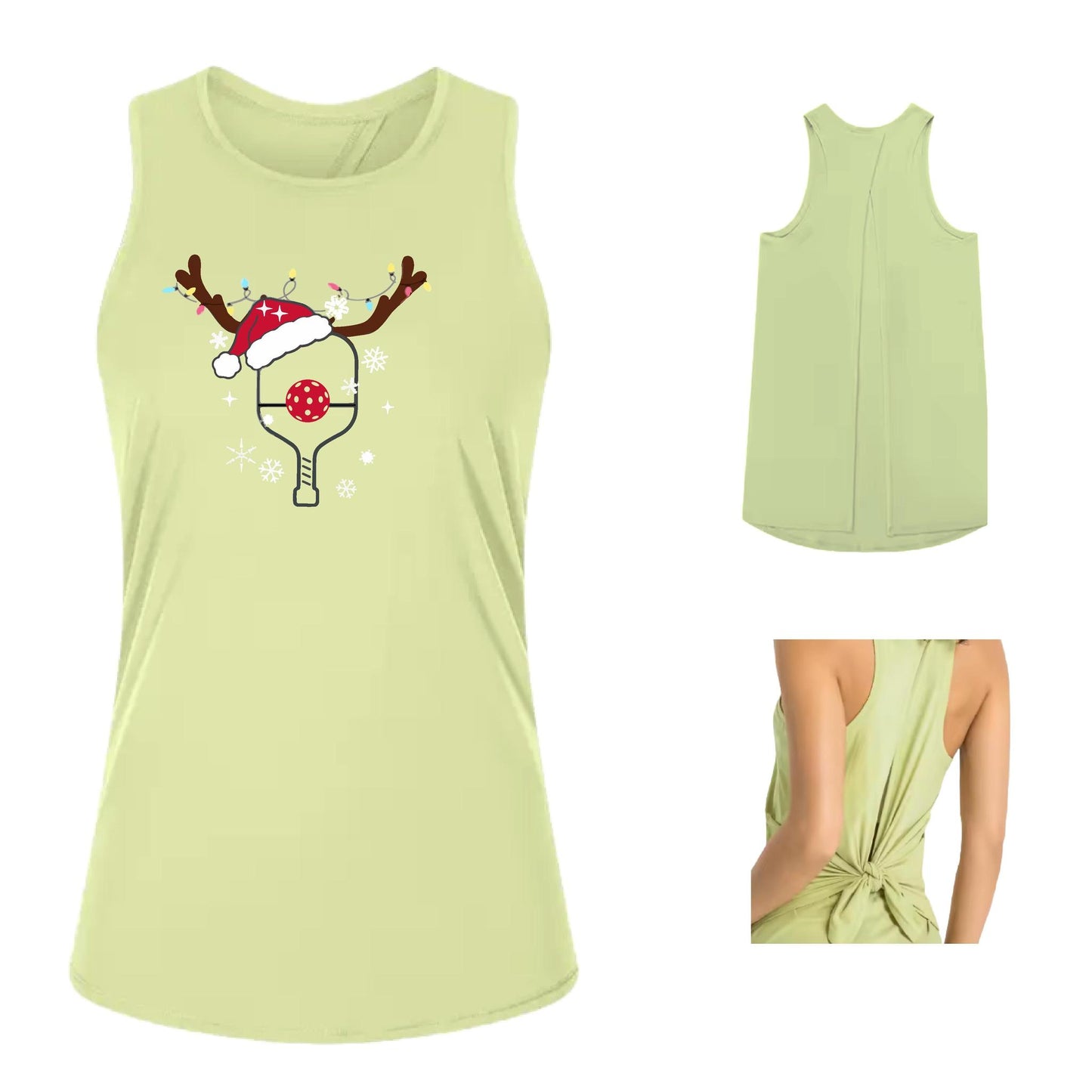 Rudolph The Pickling Reindeer Paddle | Women's Split Back or Tied Back Pickleball Performance Tank | 80/20 Nylon Spandex Mix