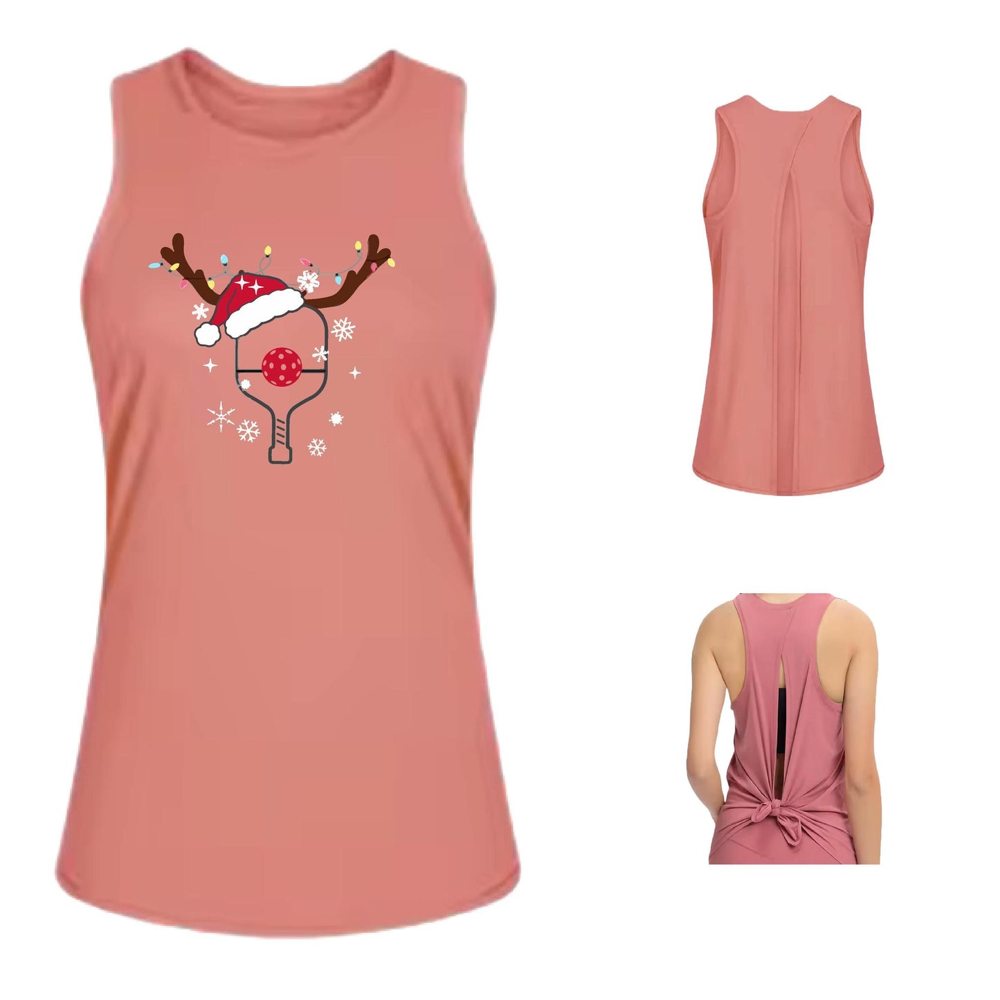 Rudolph The Pickling Reindeer Paddle | Women's Split Back or Tied Back Pickleball Performance Tank | 80/20 Nylon Spandex Mix
