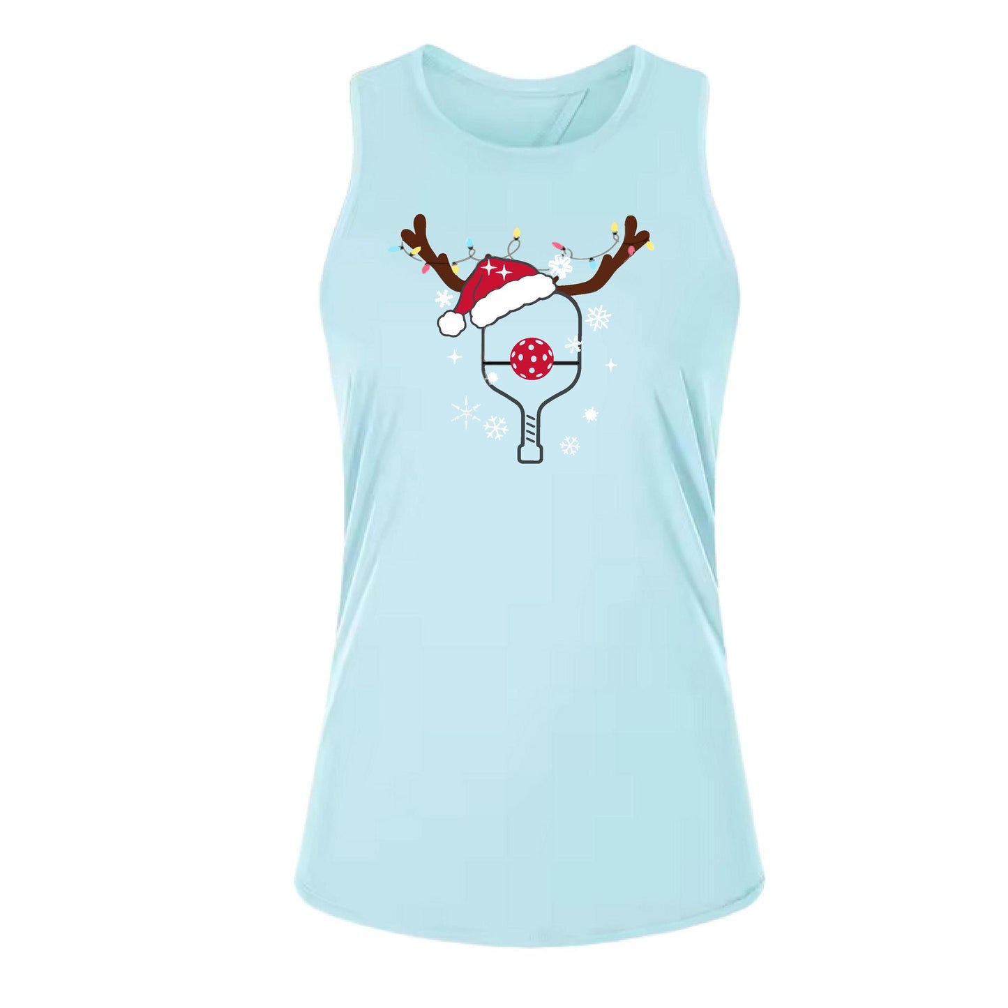 Rudolph The Pickling Reindeer Paddle | Women's Split Back or Tied Back Pickleball Performance Tank | 80/20 Nylon Spandex Mix