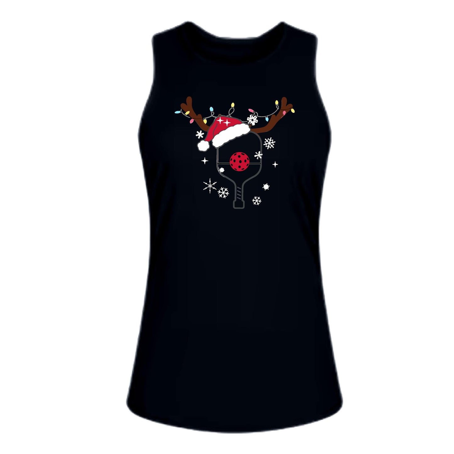 Rudolph The Pickling Reindeer Paddle | Women's Split Back or Tied Back Pickleball Performance Tank | 80/20 Nylon Spandex Mix
