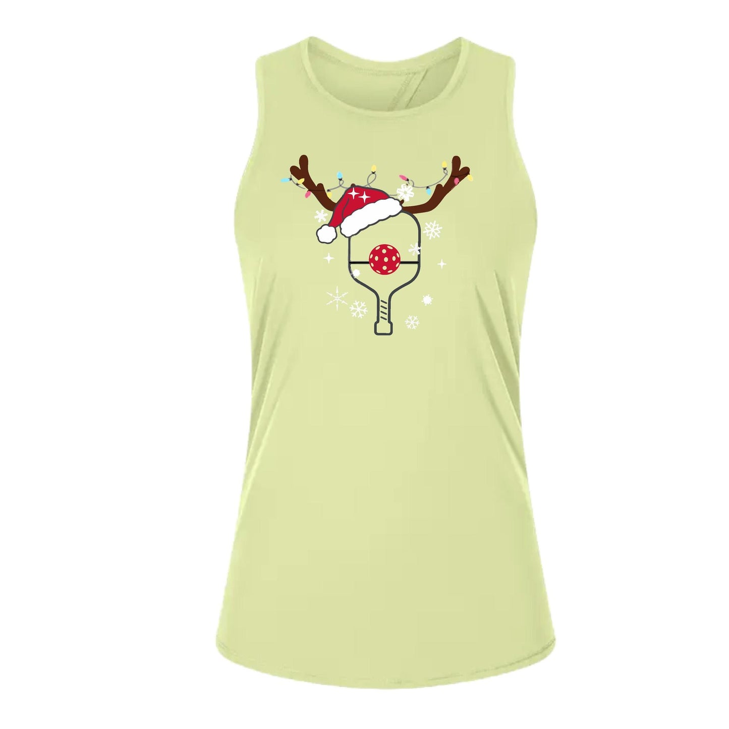 Rudolph The Pickling Reindeer Paddle | Women's Split Back or Tied Back Pickleball Performance Tank | 80/20 Nylon Spandex Mix