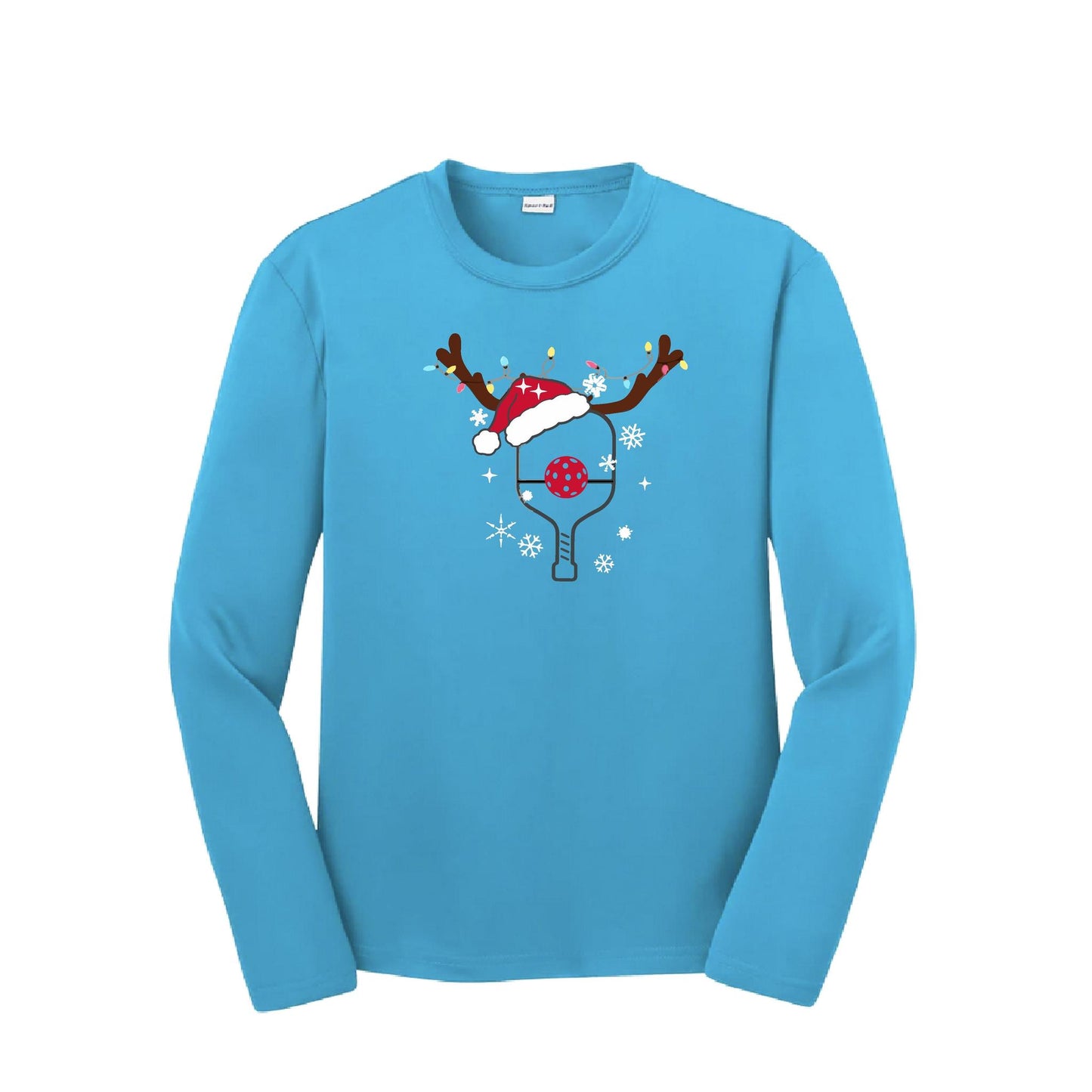 Rudolph The Pickling Reindeer Paddle | Youth Long Sleeve Pickleball Performance T-Shirts | 100% Polyester