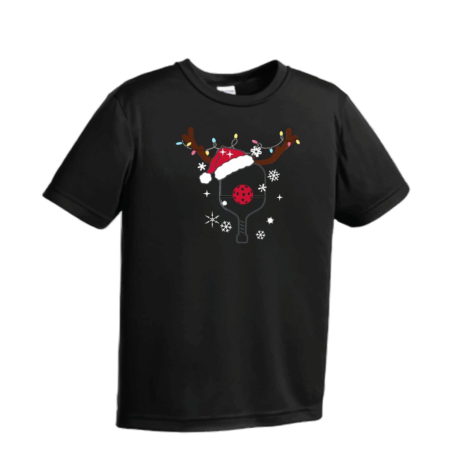 Rudolph The Pickling Reindeer Paddle | Youth Short Sleeve Pickleball Performance T-Shirts | 100% Polyester