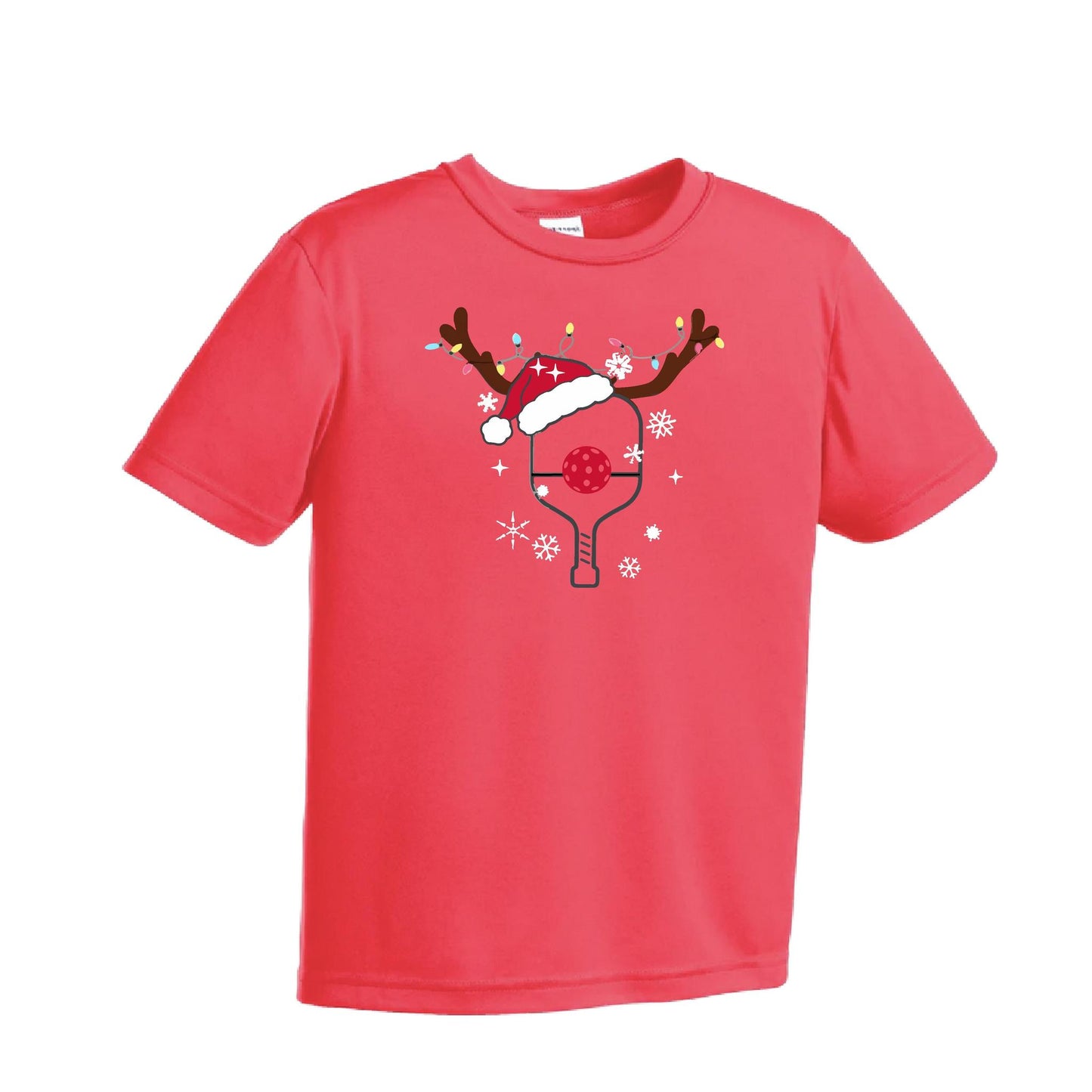 Rudolph The Pickling Reindeer Paddle | Youth Short Sleeve Pickleball Performance T-Shirts | 100% Polyester