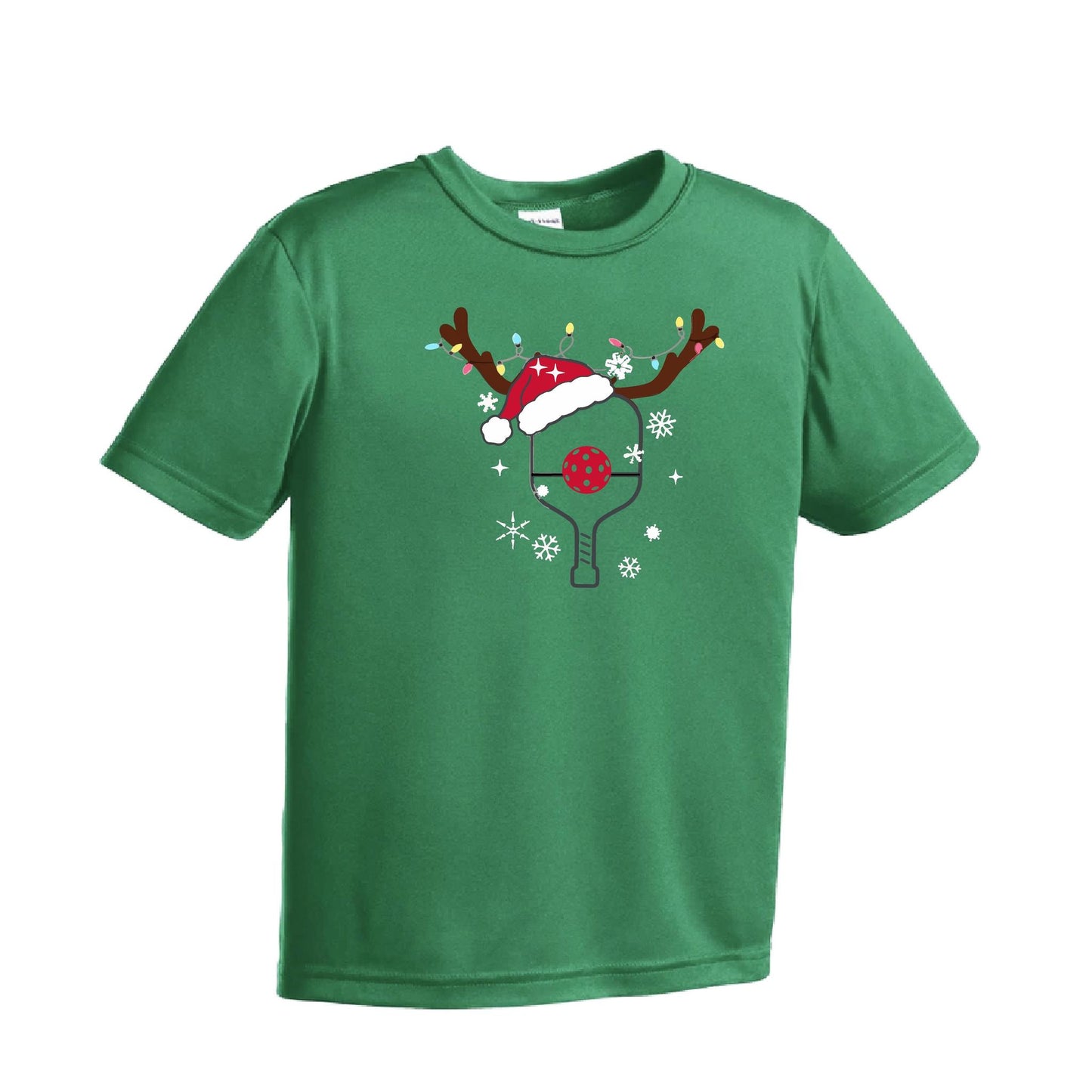 Rudolph The Pickling Reindeer Paddle | Youth Short Sleeve Pickleball Performance T-Shirts | 100% Polyester