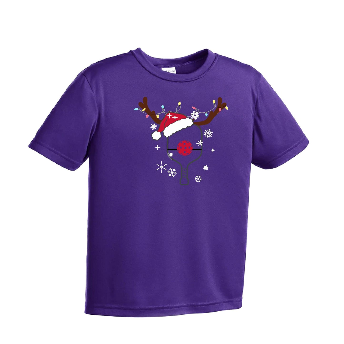 Rudolph The Pickling Reindeer Paddle | Youth Short Sleeve Pickleball Performance T-Shirts | 100% Polyester