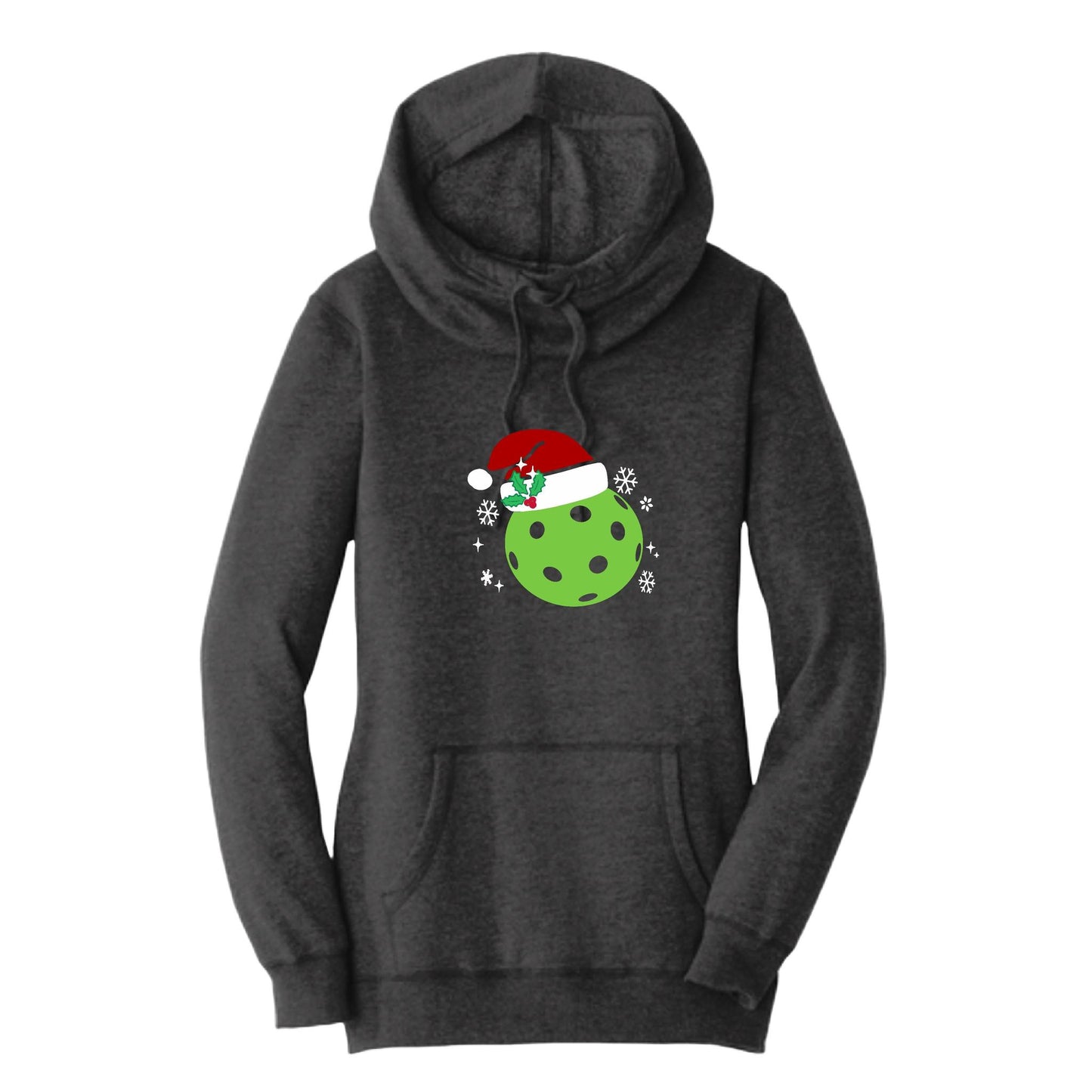 Santa Hat | Women’s Cowl-Neck Hoodie Pickleball Sweatshirt | 55% Cotton 45% Poly Fleece
