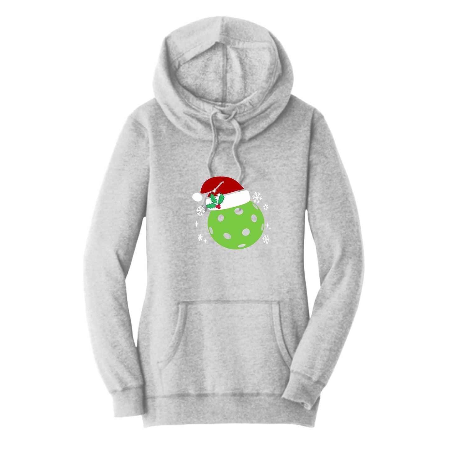 Santa Hat | Women’s Cowl-Neck Hoodie Pickleball Sweatshirt | 55% Cotton 45% Poly Fleece