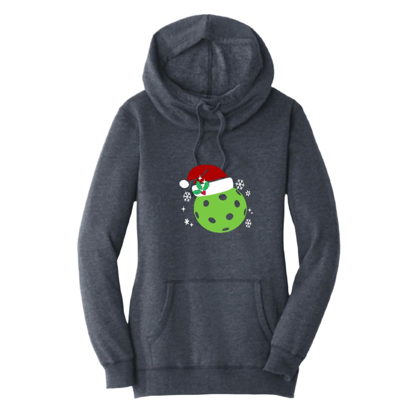 Santa Hat | Women’s Cowl-Neck Hoodie Pickleball Sweatshirt | 55% Cotton 45% Poly Fleece