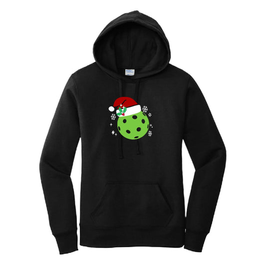 Santa Hat | Women’s Fitted Hoodie Pickleball Sweatshirt | 50% Cotton 50% Poly Fleece