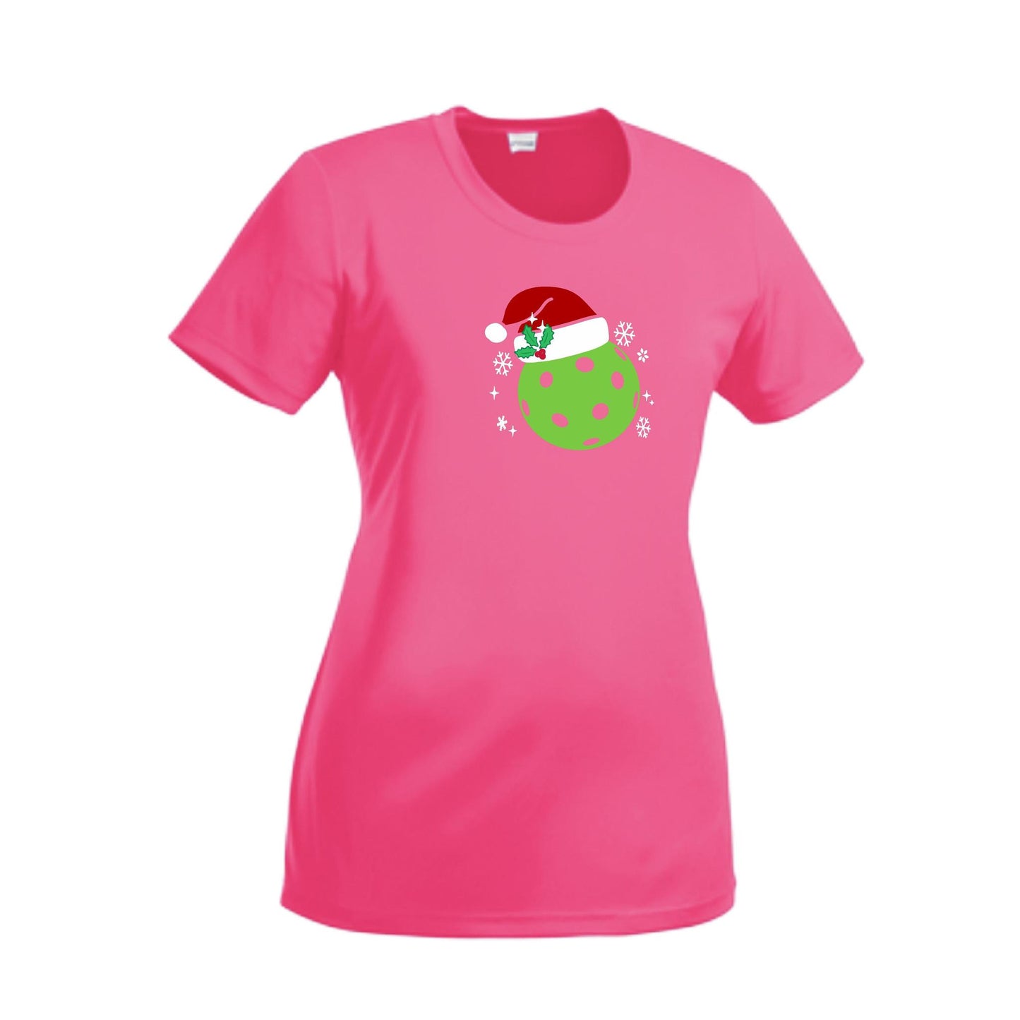 Santa Hat | Women’s Short Sleeve Crewneck Pickleball Performance T-Shirts | 100% Polyester