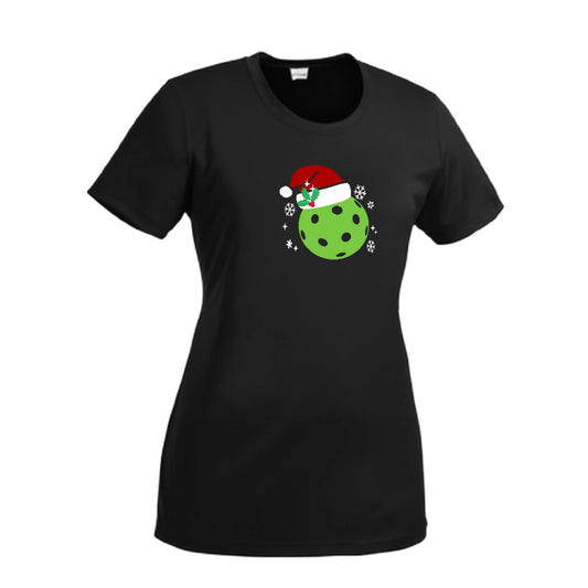 Santa Hat | Women’s Short Sleeve Crewneck Pickleball Performance T-Shirts | 100% Polyester