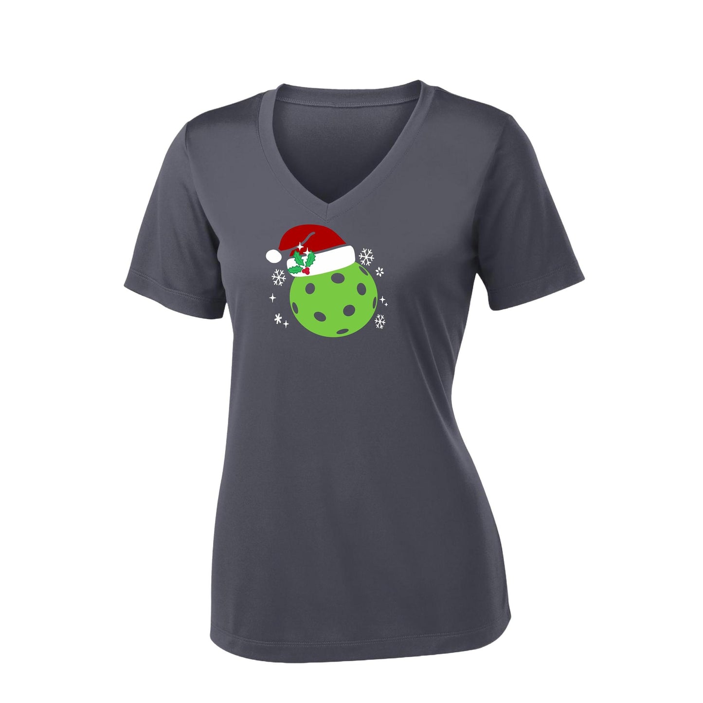 Santa Hat | Women's Short Sleeve V-Neck Pickleball Performance T-Shirts | 100% Polyester