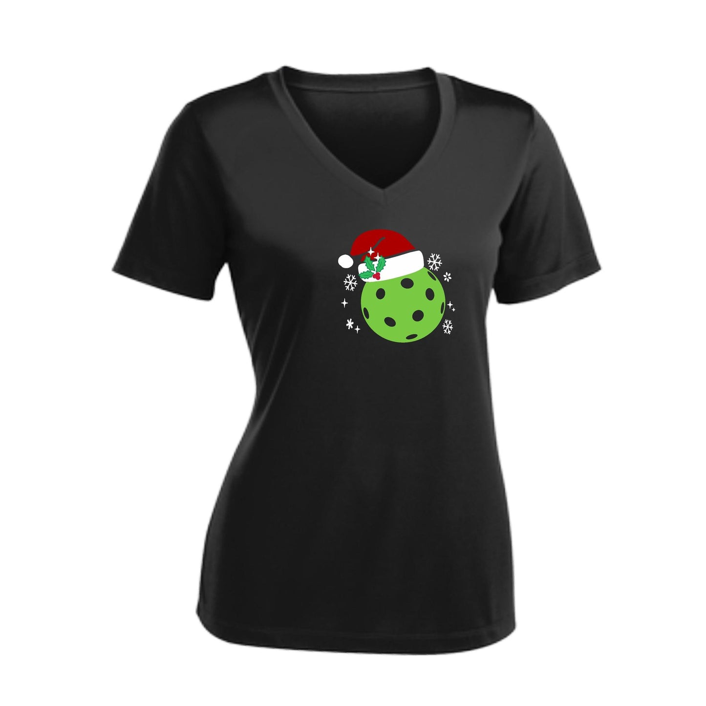 Santa Hat | Women's Short Sleeve V-Neck Pickleball Performance T-Shirts | 100% Polyester
