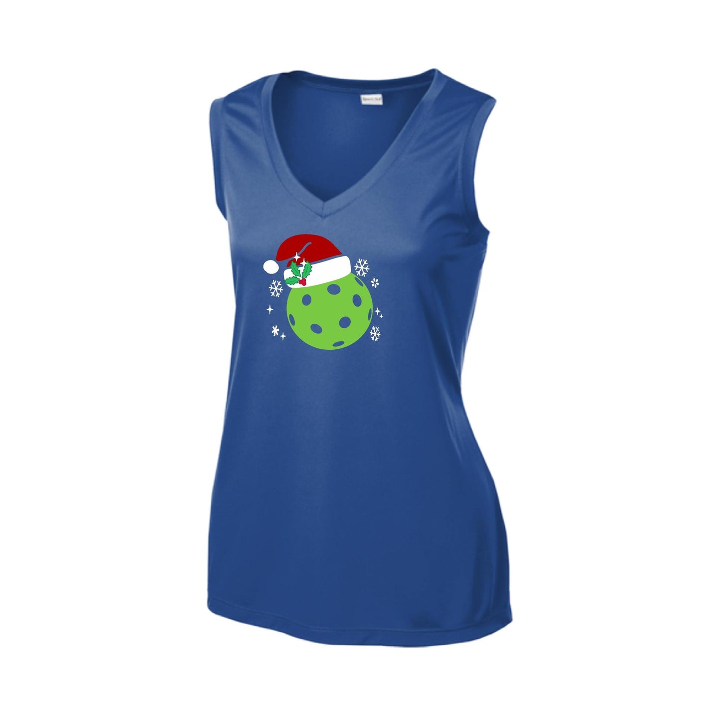 Santa Hat | Women’s Sleeveless Pickleball Performance T-Shirt | 100% Polyester