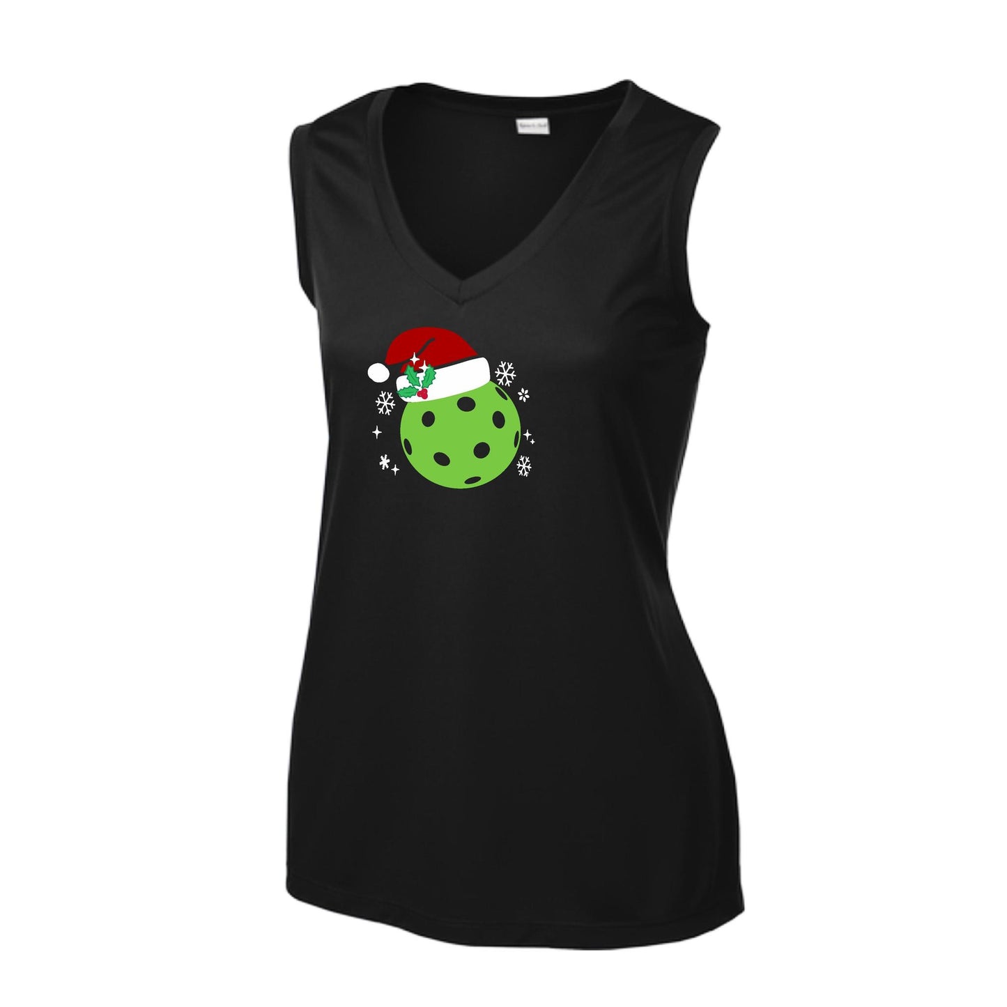 Santa Hat | Women’s Sleeveless Pickleball Performance T-Shirt | 100% Polyester