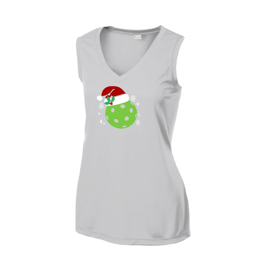 Santa Hat | Women’s Sleeveless Pickleball Performance T-Shirt | 100% Polyester