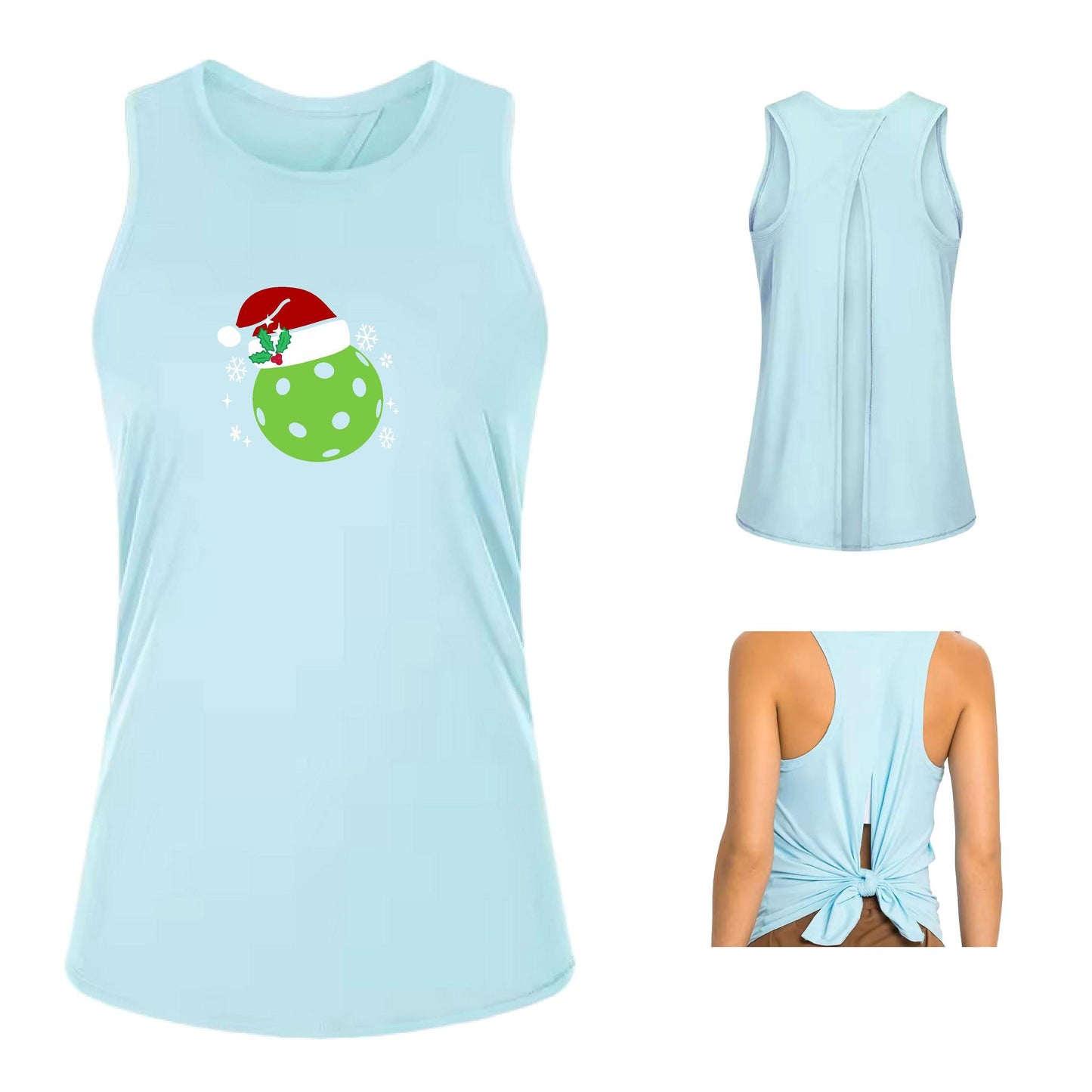 Santa Hat | Women's Split Back or Tied Back Pickleball Performance Tank | 80/20 Nylon Spandex Mix