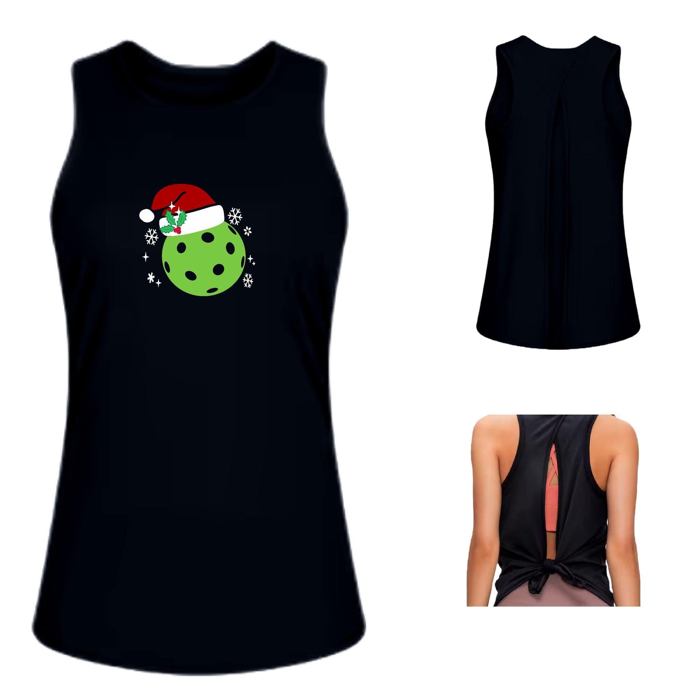 Santa Hat | Women's Split Back or Tied Back Pickleball Performance Tank | 80/20 Nylon Spandex Mix