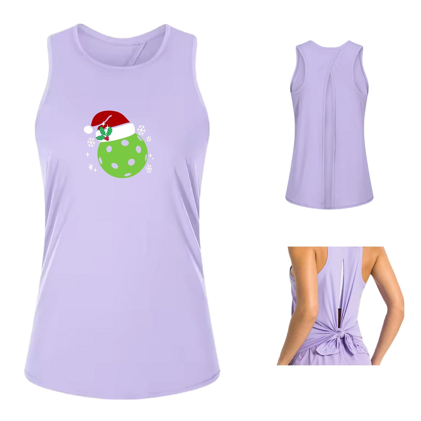 Santa Hat | Women's Split Back or Tied Back Pickleball Performance Tank | 80/20 Nylon Spandex Mix