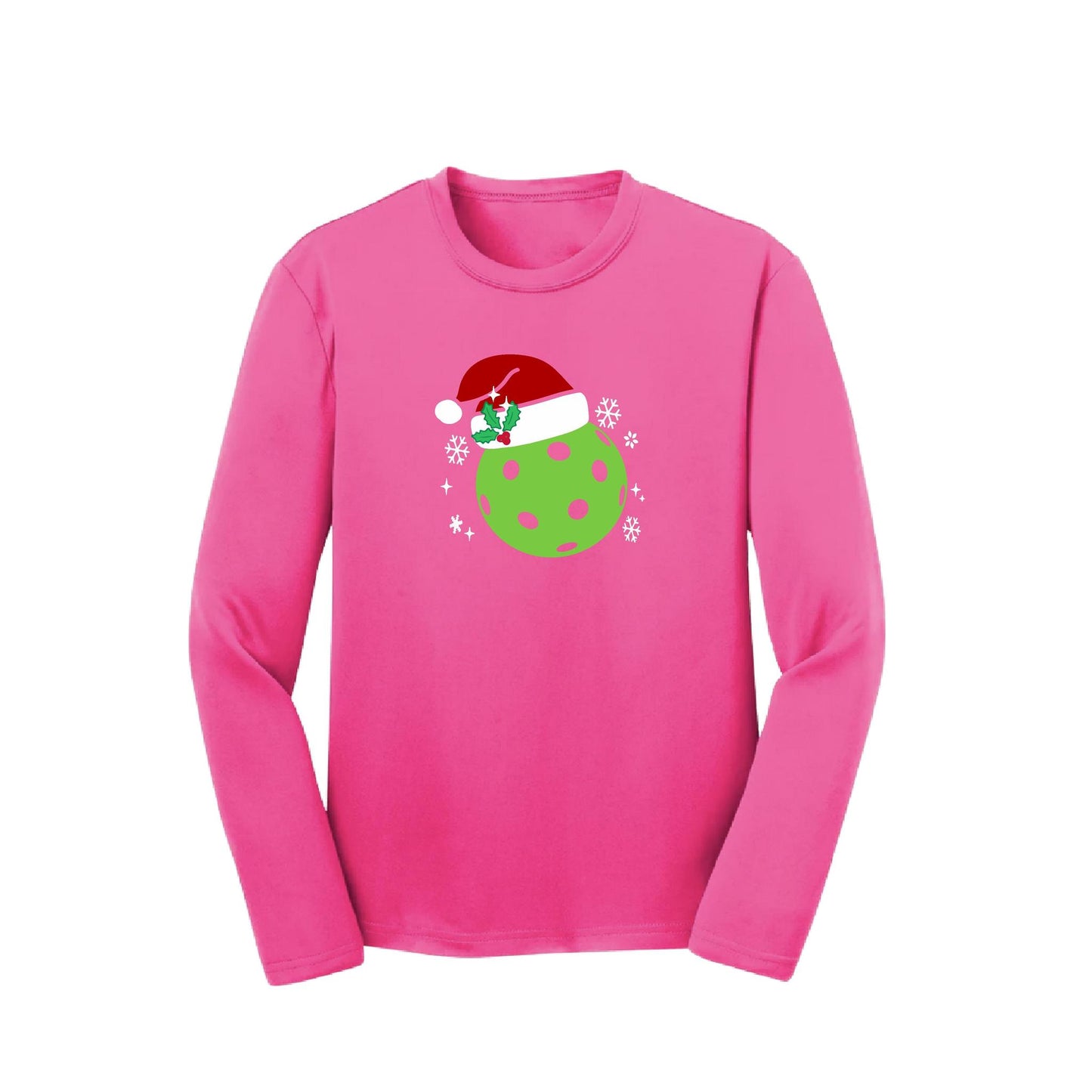 Santa Hat | Youth Long Sleeve Pickleball Performance T-Shirts | 100% Polyester