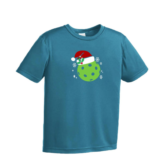 Santa Hat | Youth Short Sleeve Pickleball Performance T-Shirts | 100% Polyester