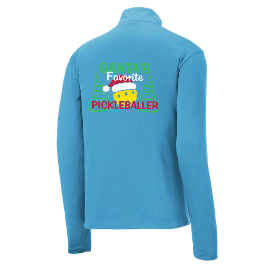 Santa's Favorite Pickleballer | Men's 1/4 Zip Long Sleeve Pullover Athletic Performance Shirt | 100% Polyester
