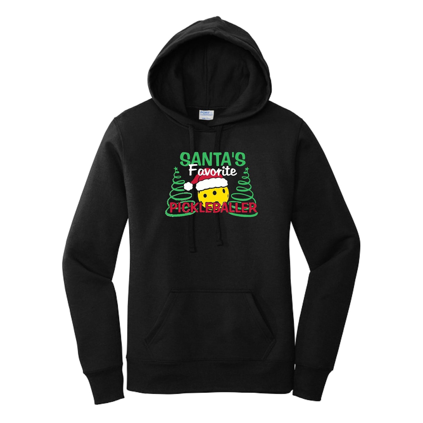 Santa's Favorite Pickleballer | Women’s Fitted Hoodie Pickleball Sweatshirt | 50% Cotton 50% Poly Fleece