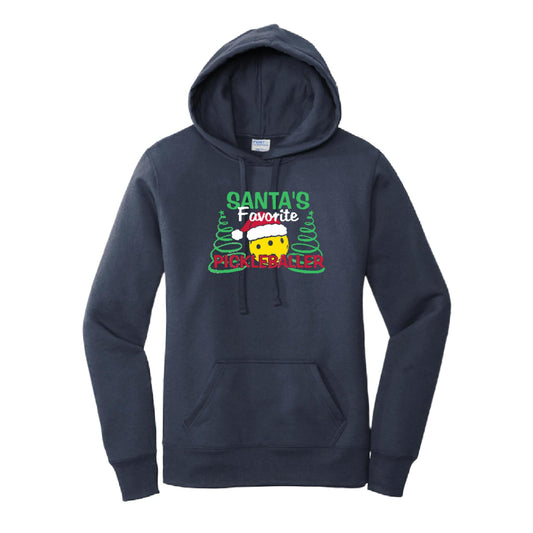 Santa's Favorite Pickleballer | Women’s Fitted Hoodie Pickleball Sweatshirt | 50% Cotton 50% Poly Fleece
