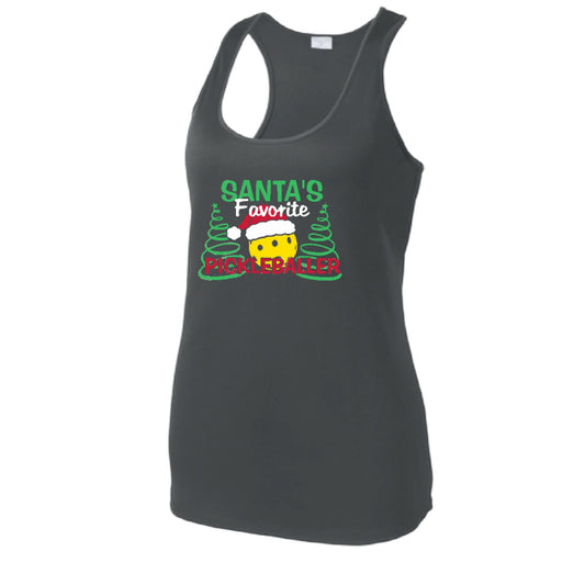 Santa's Favorite Pickleballer | Women's Racerback Pickleball Performance Tank | 100% Polyester