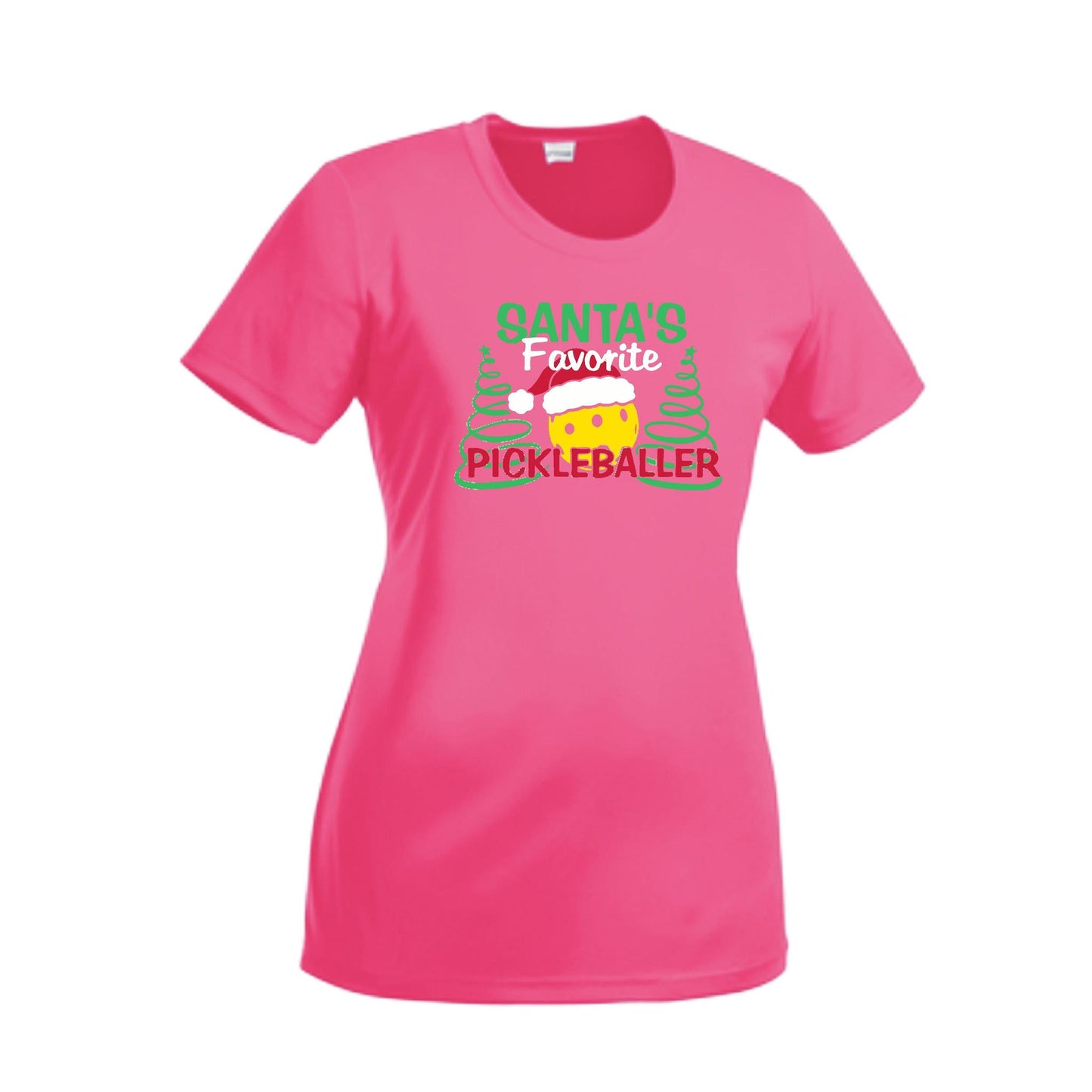 Santa's Favorite Pickleballer | Women’s Short Sleeve Crewneck Pickleball Performance T-Shirts | 100% Polyester