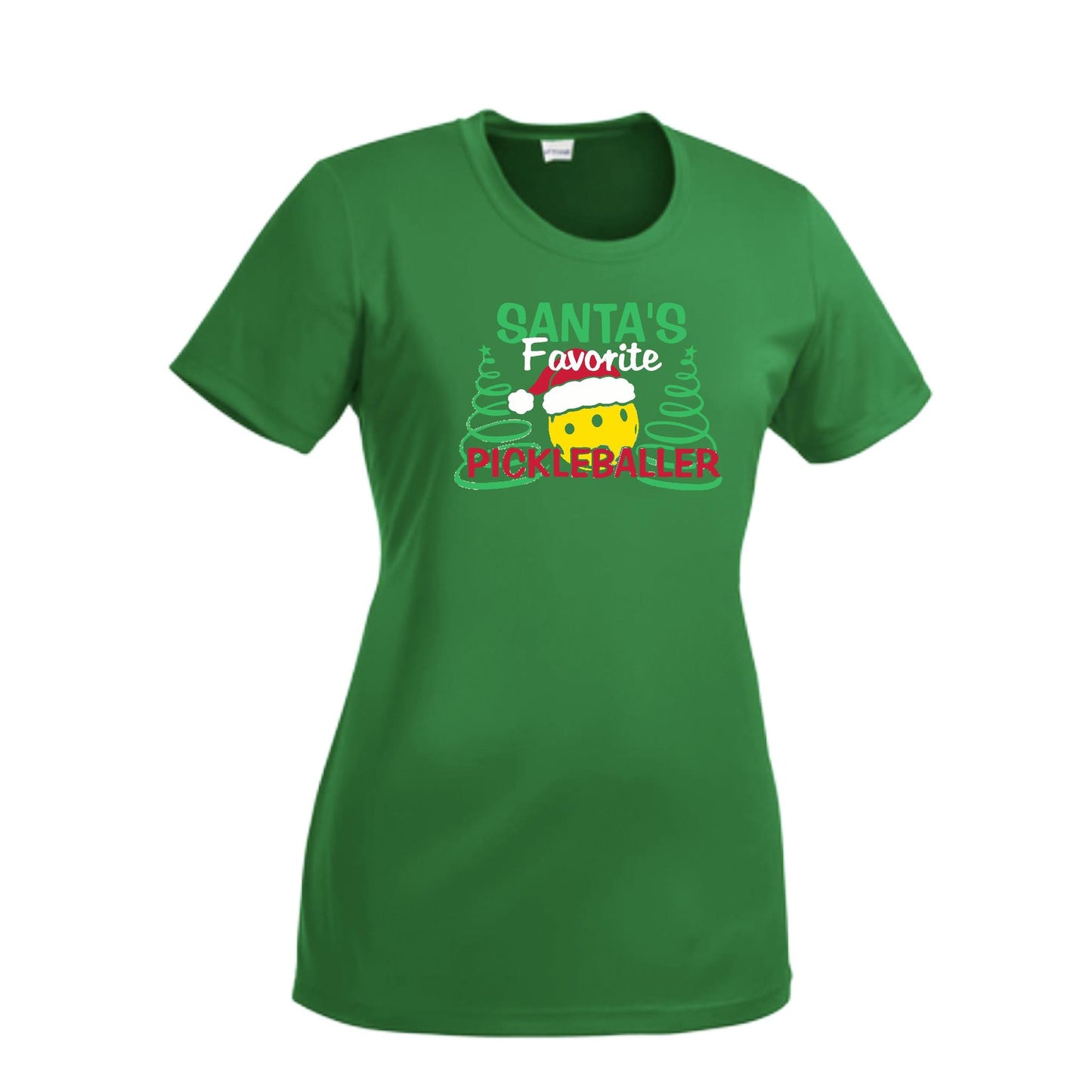 Santa's Favorite Pickleballer | Women’s Short Sleeve Crewneck Pickleball Performance T-Shirts | 100% Polyester