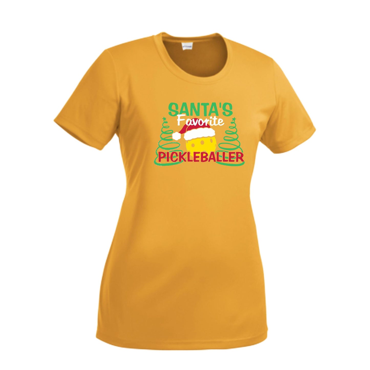Santa's Favorite Pickleballer | Women’s Short Sleeve Crewneck Pickleball Performance T-Shirts | 100% Polyester