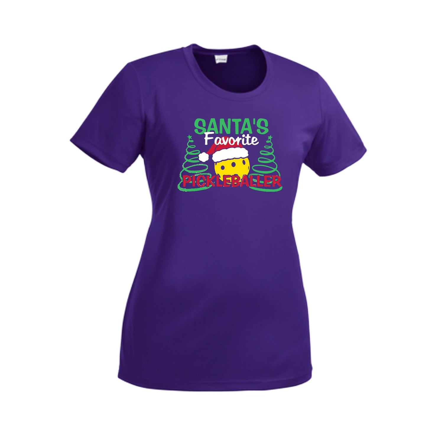 Santa's Favorite Pickleballer | Women’s Short Sleeve Crewneck Pickleball Performance T-Shirts | 100% Polyester