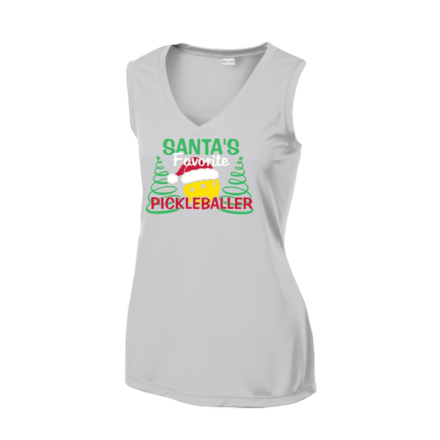 Santa's Favorite Pickleballer | Women’s Sleeveless Pickleball Performance T-Shirt | 100% Polyester