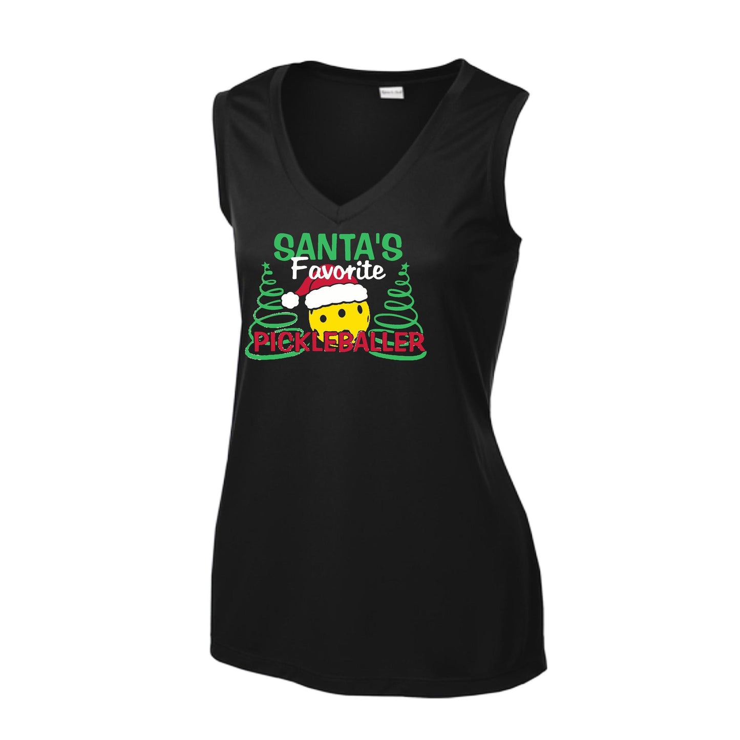 Santa's Favorite Pickleballer | Women’s Sleeveless Pickleball Performance T-Shirt | 100% Polyester
