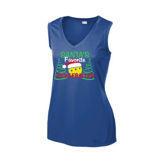 Santa's Favorite Pickleballer | Women’s Sleeveless Pickleball Performance T-Shirt | 100% Polyester