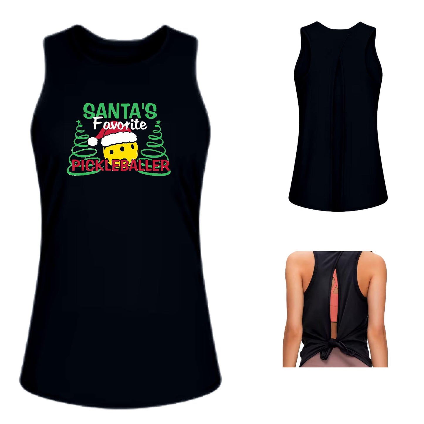 Santa's Favorite Pickleballer | Women's Split Back or Tied Back Pickleball Tank | 80/20 Nylon Spandex Mix