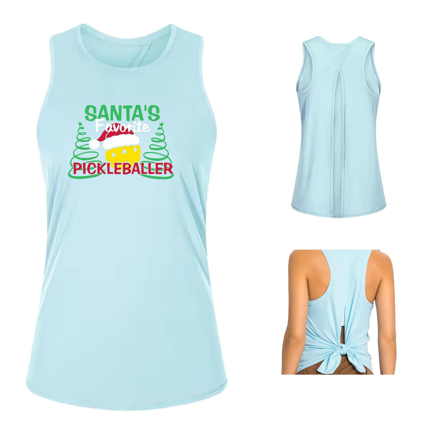 Santa's Favorite Pickleballer | Women's Split Back or Tied Back Pickleball Tank | 80/20 Nylon Spandex Mix