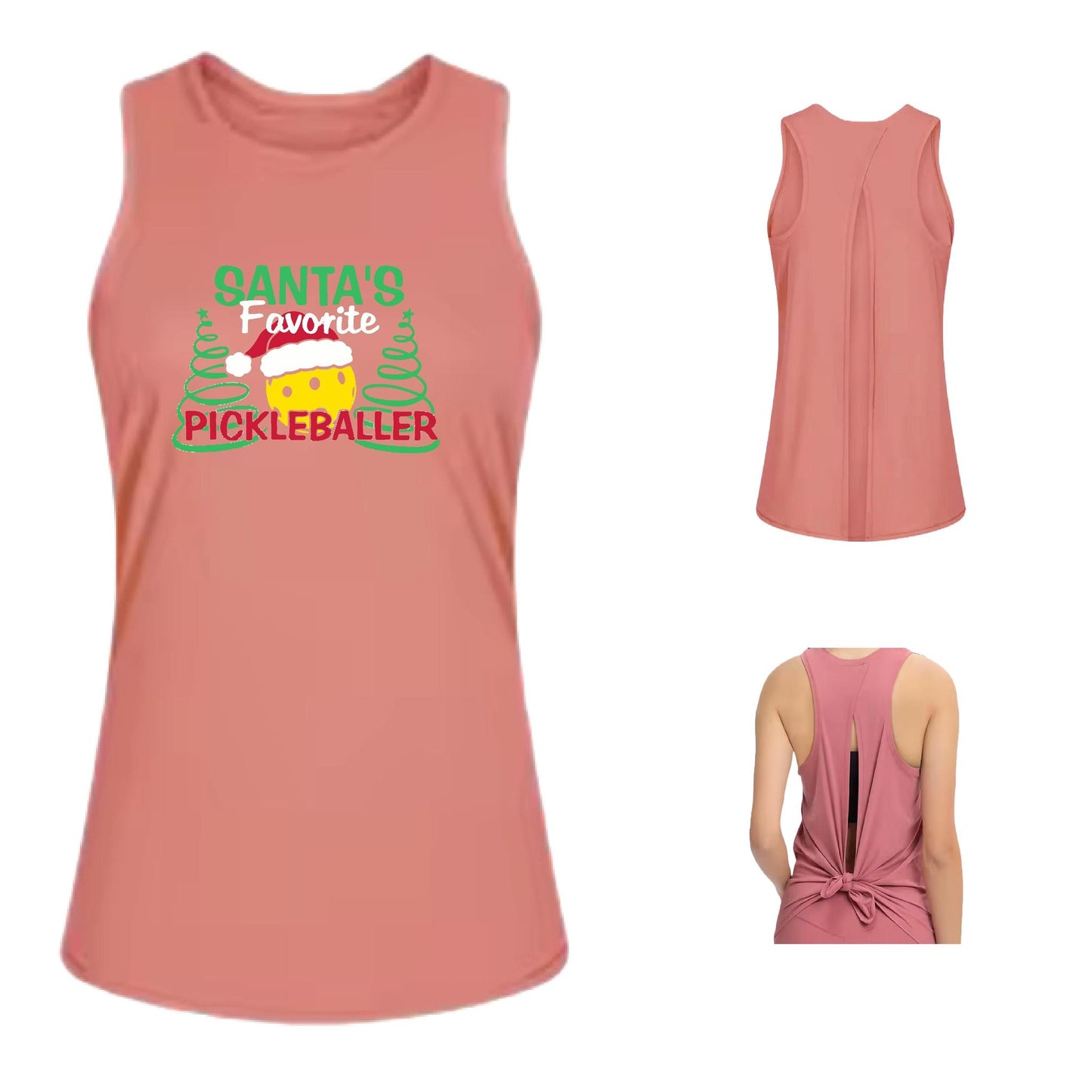 Santa's Favorite Pickleballer | Women's Split Back or Tied Back Pickleball Tank | 80/20 Nylon Spandex Mix