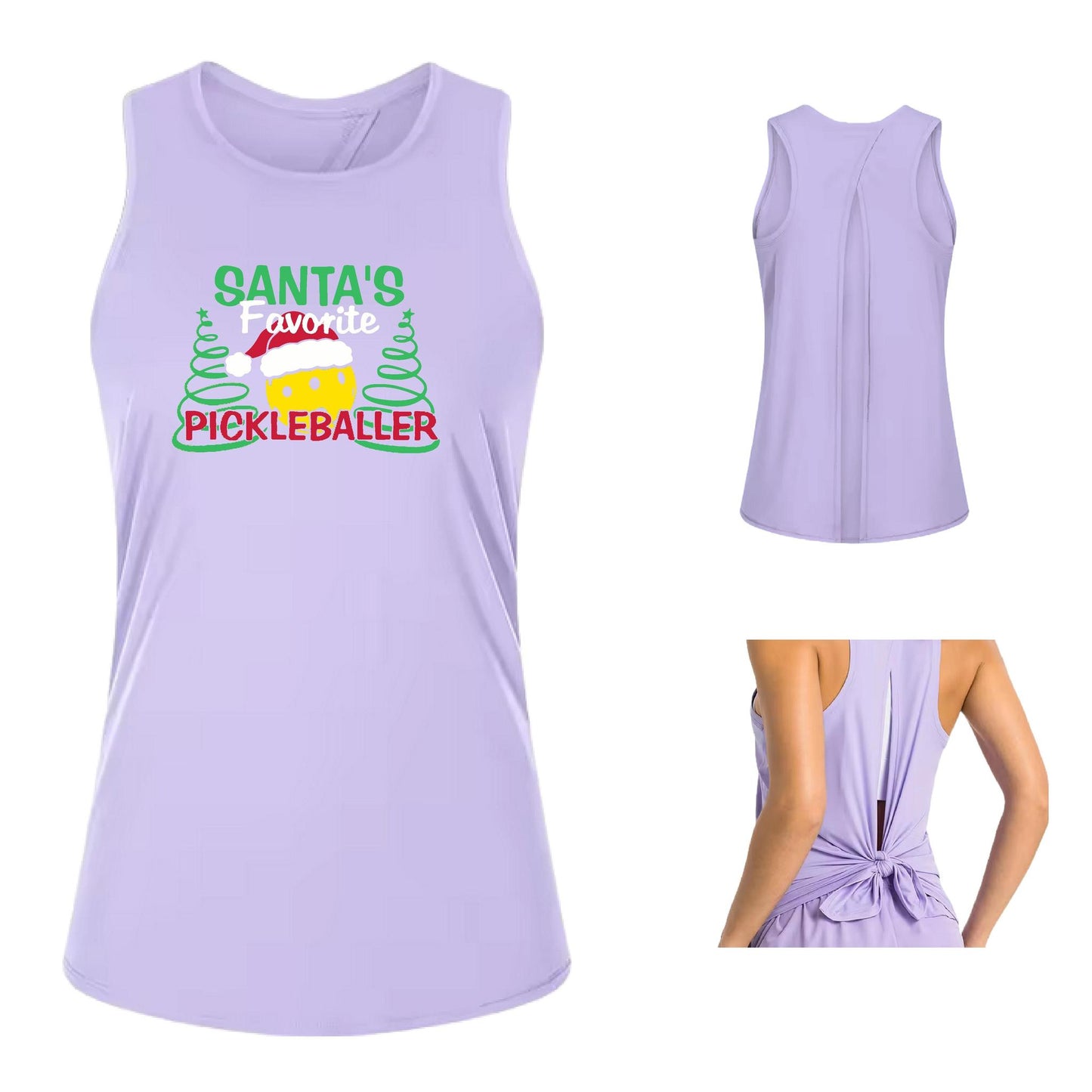 Santa's Favorite Pickleballer | Women's Split Back or Tied Back Pickleball Tank | 80/20 Nylon Spandex Mix