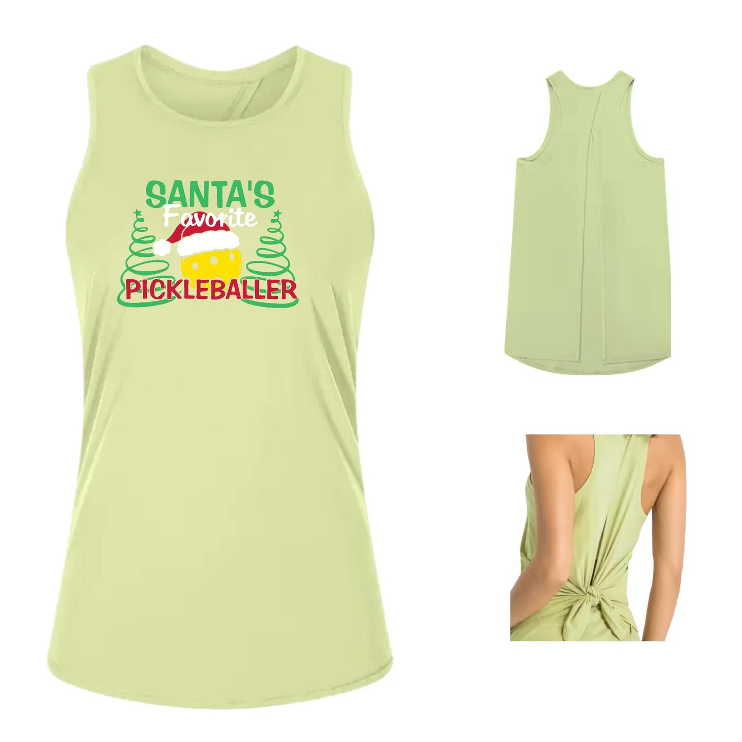 Santa's Favorite Pickleballer | Women's Split Back or Tied Back Pickleball Tank | 80/20 Nylon Spandex Mix