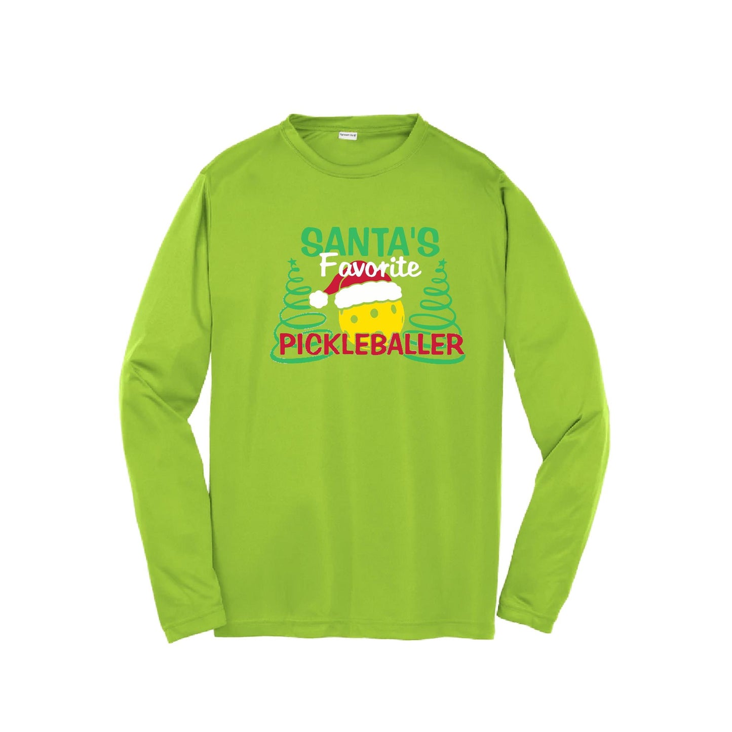 Santa's Favorite Pickleballer | Youth Long Sleeve Pickleball Performance T-Shirts | 100% Polyester