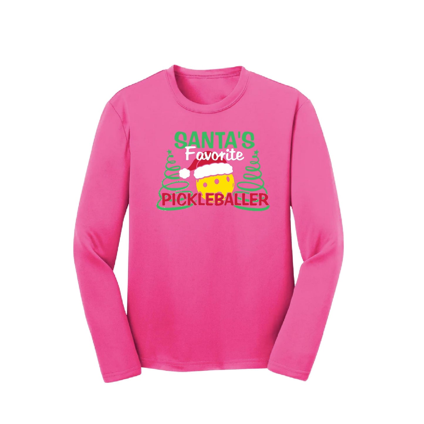 Santa's Favorite Pickleballer | Youth Long Sleeve Pickleball Performance T-Shirts | 100% Polyester