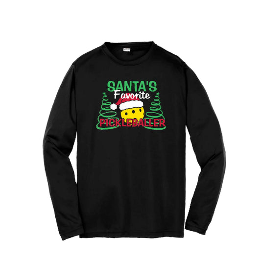 Santa's Favorite Pickleballer | Youth Long Sleeve Pickleball Performance T-Shirts | 100% Polyester